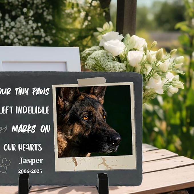 Dog Memorial Gifts for Loss of Dog, Personalized Pet Memorial Stone, Custom Dog Grave Marker with Name & Photo, Sympathy Gifts for Bereaved Pet Owners, Cemetery Decor (Style M)