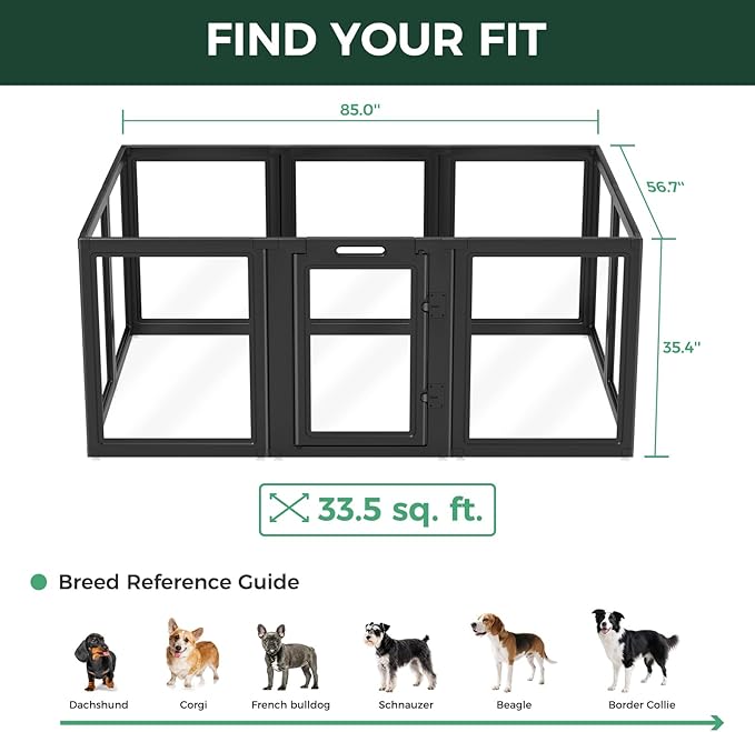FXW AuraSpace Acrylic Indoor Dog Playpen for Medium Dogs, 35 Inch, 10 Panels, Black