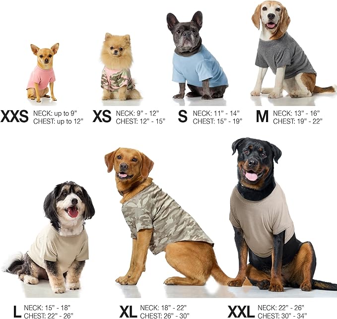 Toby II - The Perfect Tee, 3 Pack Short Sleeve Pet T-Shirt 100% Organic Cotton Tees Clothes for Small, Medium, Large Dogs, Pink Camo, XX-Small