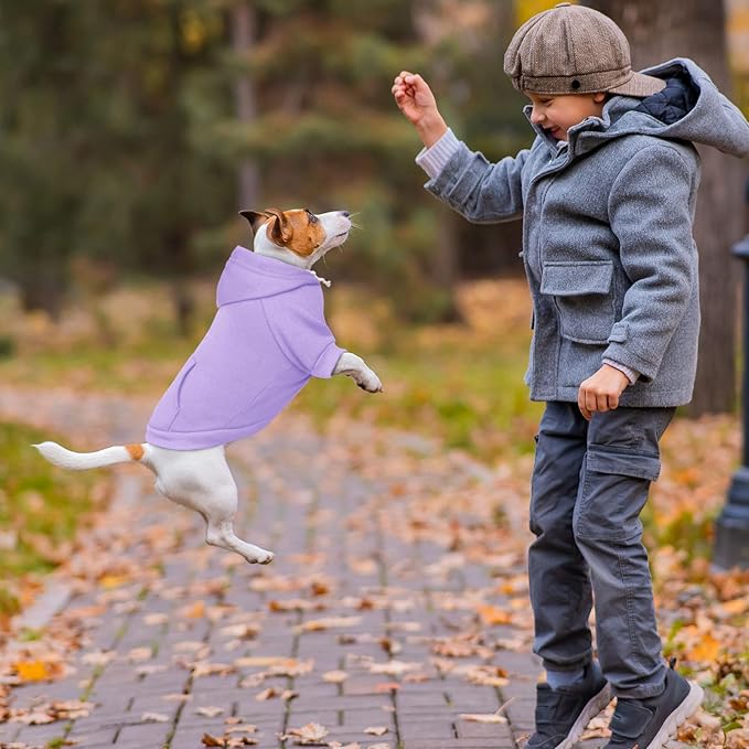 Dog Sweaters,Dog Hoodie,Cozy Fleece Interior Sweatshirt with Hood & Pocket,Leash Hole,Pet Clothes Sweater for Small,Medium,and Large Dogs,Light Purple&L