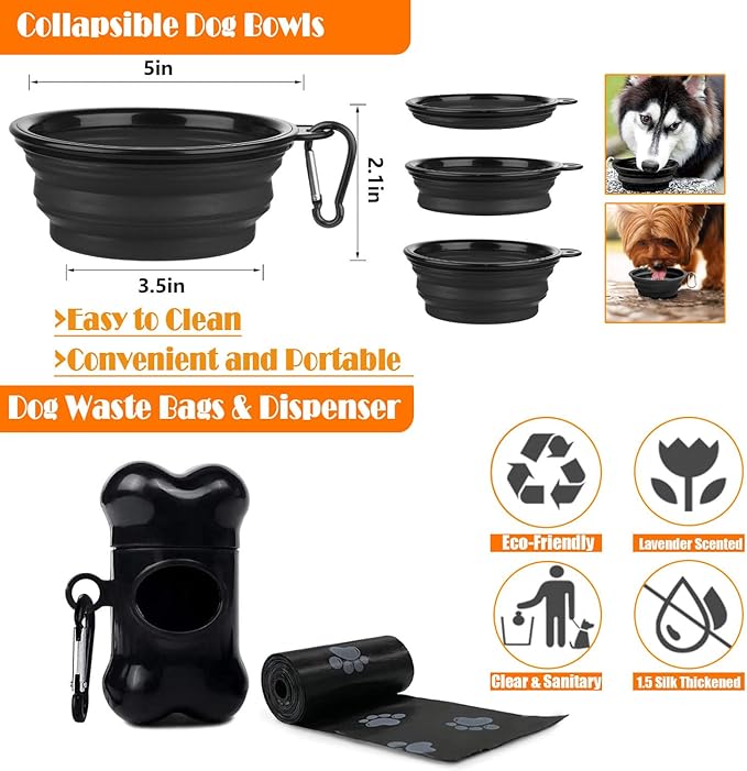 No Pull Dog Harness, Collar & Leash Set | Includes Dog Seat Belt, Collapsible Bowls & Poop Bag Dispenser. Ideal for Training, Walking, Hiking. Fits Small to Large Dogs(Black-S)