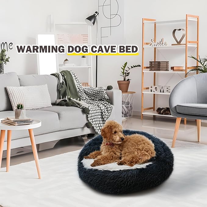 Cat Bed for Indoor Cats, Calming Cozy Cave with Self-Warming Plush, Entire Bed Machine Washable & Anti-Slip Base, Breathable Pet Bed for Small Cats&Dogs All Seasons (Dark Gray, 20 * 20inch)