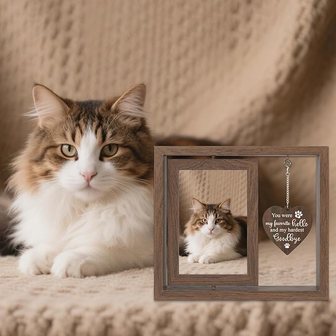 Dog Memorial Gifts for Loss of Dogs, Rotating Wooden Dog Memorial Frame for 4x6 Photo, Pet Loss Sympathy Remember Gift for Dogs and Cats