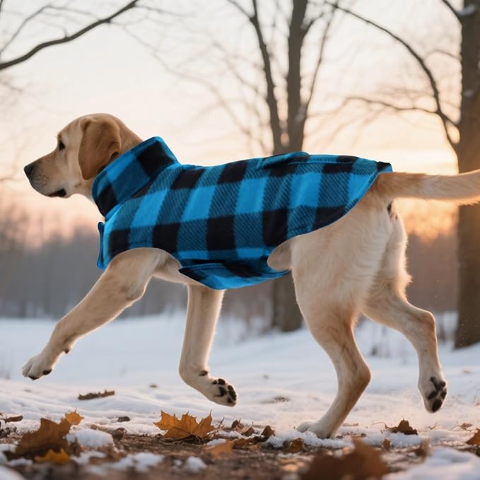 ASENKU Dog Winter Coat, Fleece Doggie Jacket Plaid Reversible Vest Waterproof Windproof Cold Weather Clothes for Small Medium Large Dogs (S, Blue)