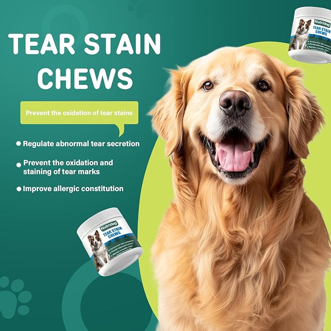 Tear Stain Chews for Dogs - Dog Tear Stain Remover & Supplement with Antioxidant Blend, Vitamin C, Lutein - 120ct Beef Flavor Soft Chews for Eye Health & White Fur Care (ND-038)