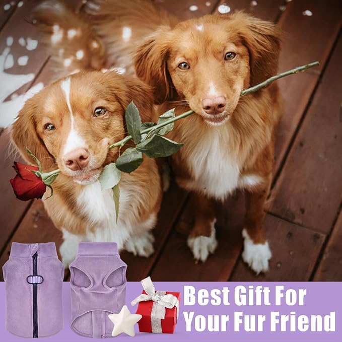 Idepet Dog Fleece Vest Sweater Zip Up Warm Pullover Dogs Jacket with D-Ring Leash Winter Cold Weater Coat Pet Sweatershirt Clothes Hoodie for Small Medium Dogs Boy Girl (Purple, M)