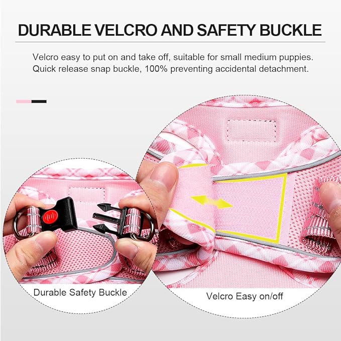 Mercano Soft Mesh Dog Harness and Leash Set, No-Chock Step-in Reflective Breathable Lightweight Easy Walk Vest Harnesses with Safety Buckle for Small Dogs, Cats (Pink, M)