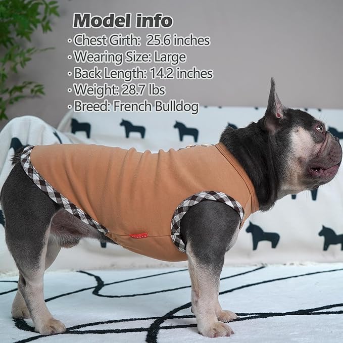 KYEESE 2Pack Dog Shirt Stretchy Sweatshirt Pullover Fleece Coats Lightweight Shirts Vest Sleeveless T-Shirt Soft for Small Dogs, Brown+Khaki, Small