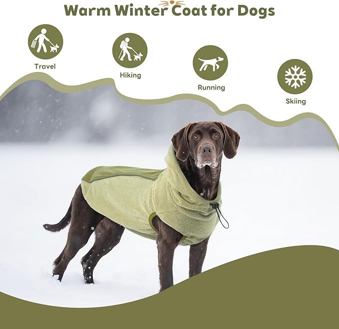 IECOii Great Dane Fleece Dog Sweater, Extra Large Dog Fleece Sweater for Giant Breeds Dogs Turtlenck, Cozy Warm Dogs Hoodie with Leash Hole, Fall Winter Walks Easily, Machine Washable, Green, 5XL