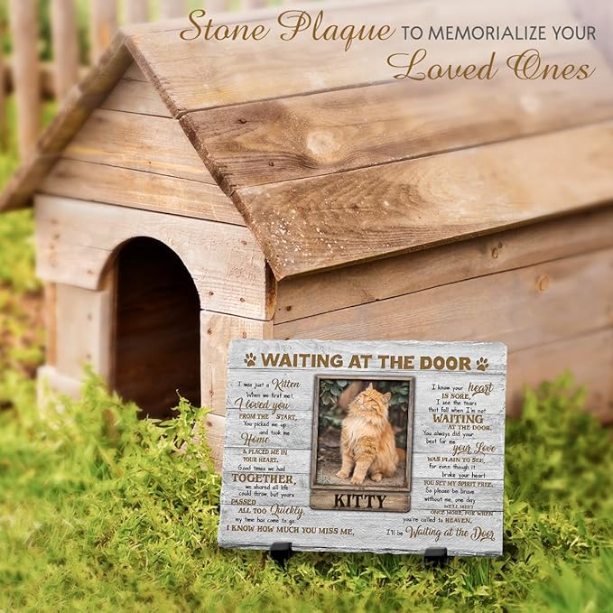 Personalized Cat Memorial Stone, Headstones Gift for Cat Lovers, Loss of Sympathy Gifts with Customizable Photo Prints, Name, Years, Background Color