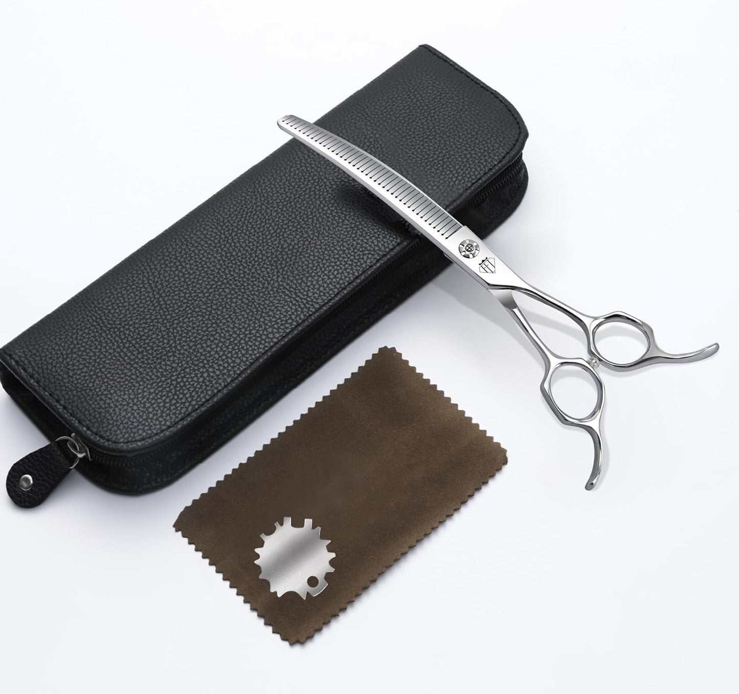 Professional Curved Thinning Scissors for Dog Grooming, 30-Degree Curvature, Japanese 440C for Trimming Dogs Cats and Other Pets face and paws (Curved Blender)