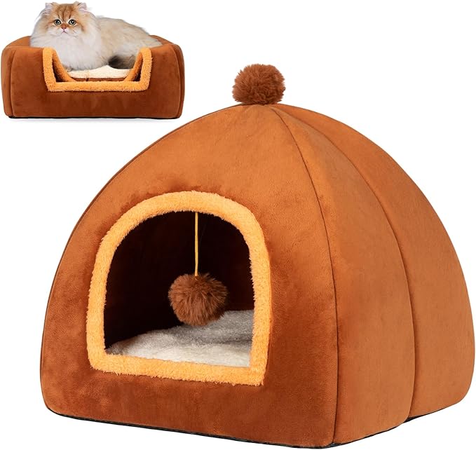 Cat Bed Cave for Indoor Cats,Cat House Tent Bed with Removable Washable Cushioned Pillow, 2-in-1 Kitten Beds for Indoor Kittens,Pet Bed
