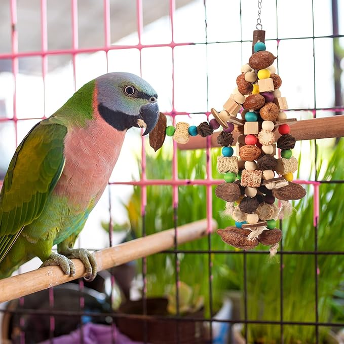 Bird Parrot Toys Natural Large Parrot Blocks Toy Colorful Bird Chewing Toys with Bells for Macaw Cockatoo African Grey Parakeets (Multicolor 01)