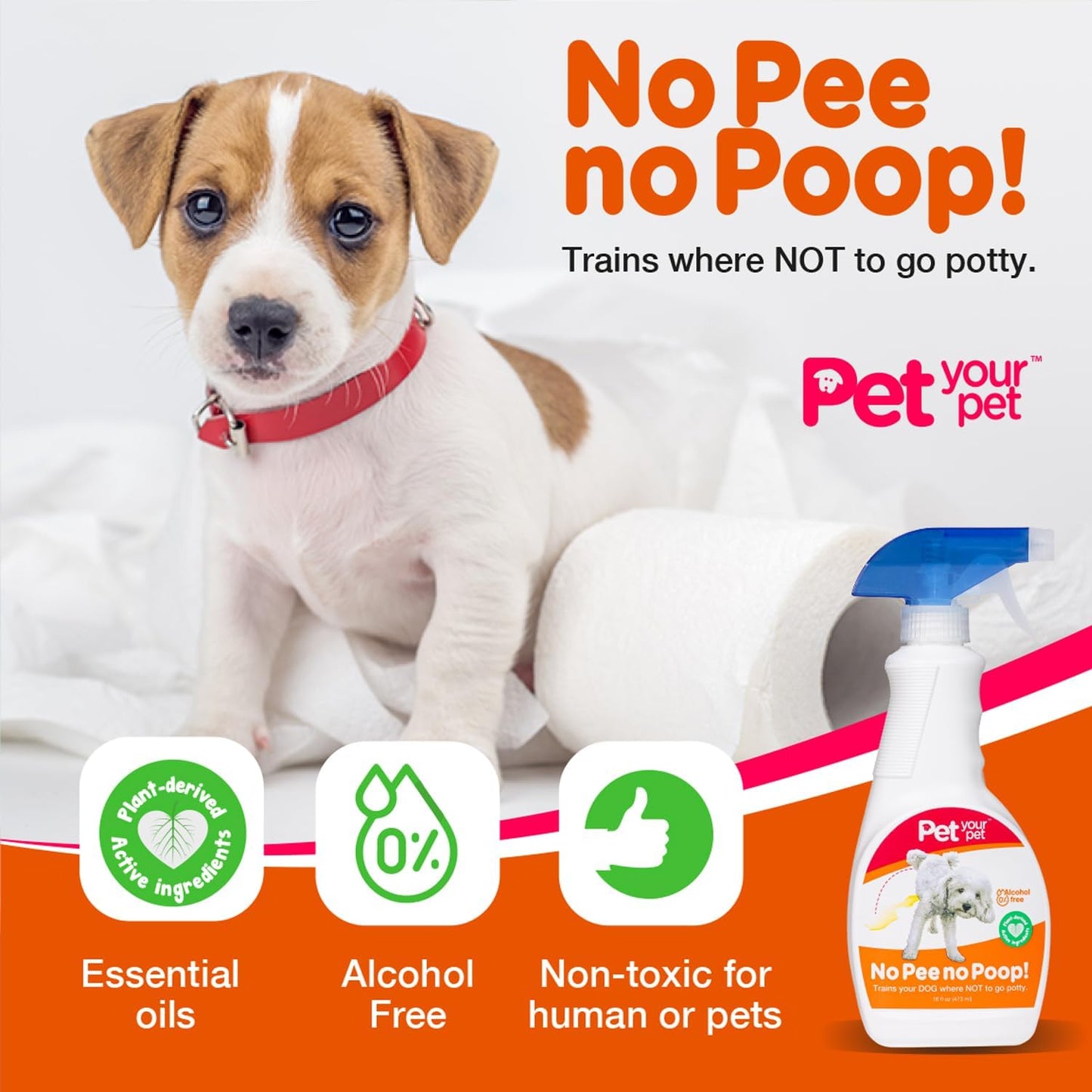 No Pee No Poop Dog Potty Training Spray, 16 Fl Oz – Non-Toxic Dog Spray to Prevent Peeing and Pooping – Natural No Urine Marking Scent Corrector - No Here Stops Dogs Peeing Indoor/Outdoor