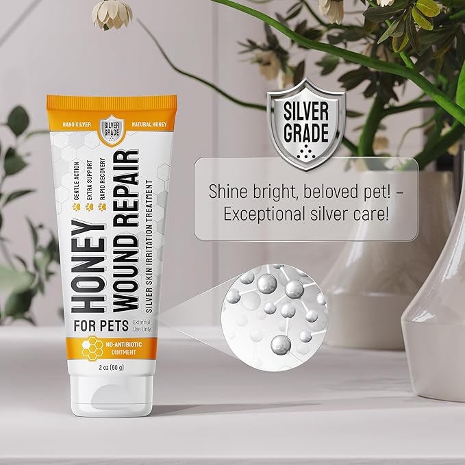 Dog Wound Care with Honey & Colloidal Silver for Scratches & Skin Irritations – Horse & Dog Hot Spot Treatment Gel Works as Honey Rapid Wound Repair – for All Pet Ages & Breeds – 2-Oz Tube