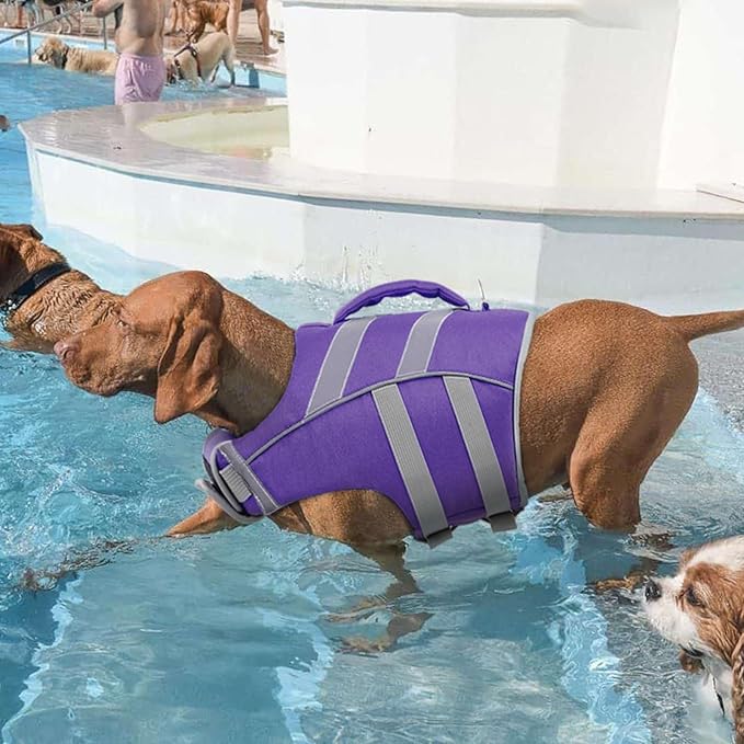 Kuoser Life Jacket with Reflective Stripes, Adjustable High Visibility Dog Vest Ripstop Lifesaver Pet Life Preserver for Small Medium and Large Dogs