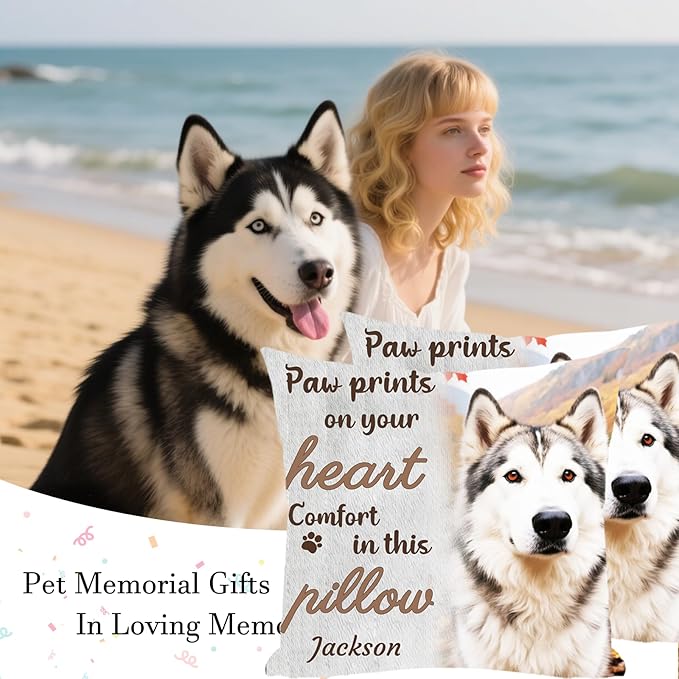 Custom Picture Pet Memorial Pillow, Personalized Dog Memorial Gifts for Loss of Dog, Sympathy Gift for Dog Bereavement & Remembrance Pillowcase (Style F)