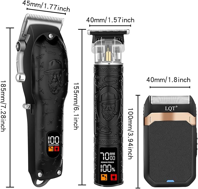 Professional Hair Clipper Set for Men Electric Shaver Razor Cordless Hair Cutting Barber Clippers Beard Trimmer Men’s Grooming Kit Gifts for him (Black)