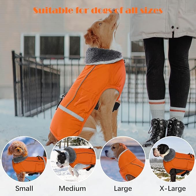 QBLEEV Warm Reflective Jacket, Waterproof Winter Coat With Turtleneck for Cold Weather, Thick Fleece Snowsuit Christmas Vest Pet Apparel for Small Medium Large Dogs 2XL