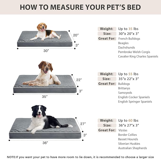 WNPETHOME Orthopedic Dog Bed Medium Size Dog, Waterproof Medium Dogs Bed with Removable Washable Cover, Multi-Needle Quilting Dogs Crate Bed
