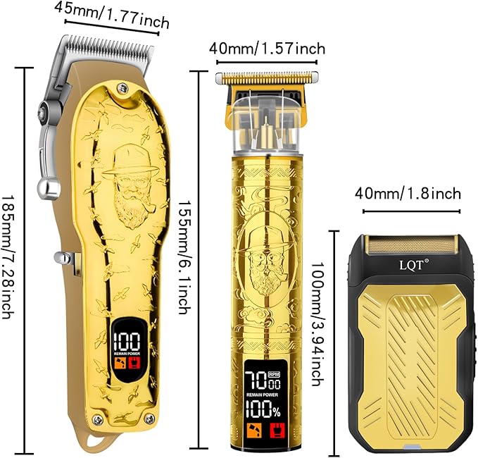 Professional Hair Clipper Set for Men Electric Shaver Razor Cordless Hair Cutting Barber Clippers Beard Trimmer Men’s Grooming Kit Gifts for him (Gold)