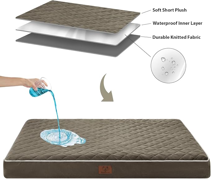 WNPETHOME Orthopedic Dog Bed for Crate, Waterproof Extra Large Dogs Bed with Removable Washable Cover, Multi-Needle Quilting Dogs Crate Beds