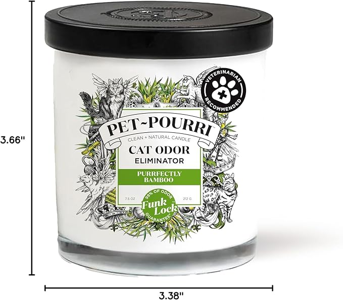 Pet-Pourri Purrfectly Bamboo Cat Deodorizer Candle – Cat Safe Plant Based Ingredients & Wax – Vet Approved – Aromatherapy & Air Freshener for Kitty Odor – Scented with Bamboo, Jasmine & Pear