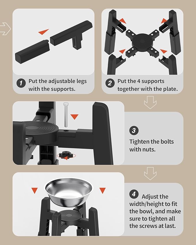 CZPET Dog Bowl Stand, 51 oz Large Capacity Raised Elevated Dog Food/Water Stainless Steel Feeder, Size and Height Adjustable & Anti-Slip Stand for Medium Dogs (2 Pack)