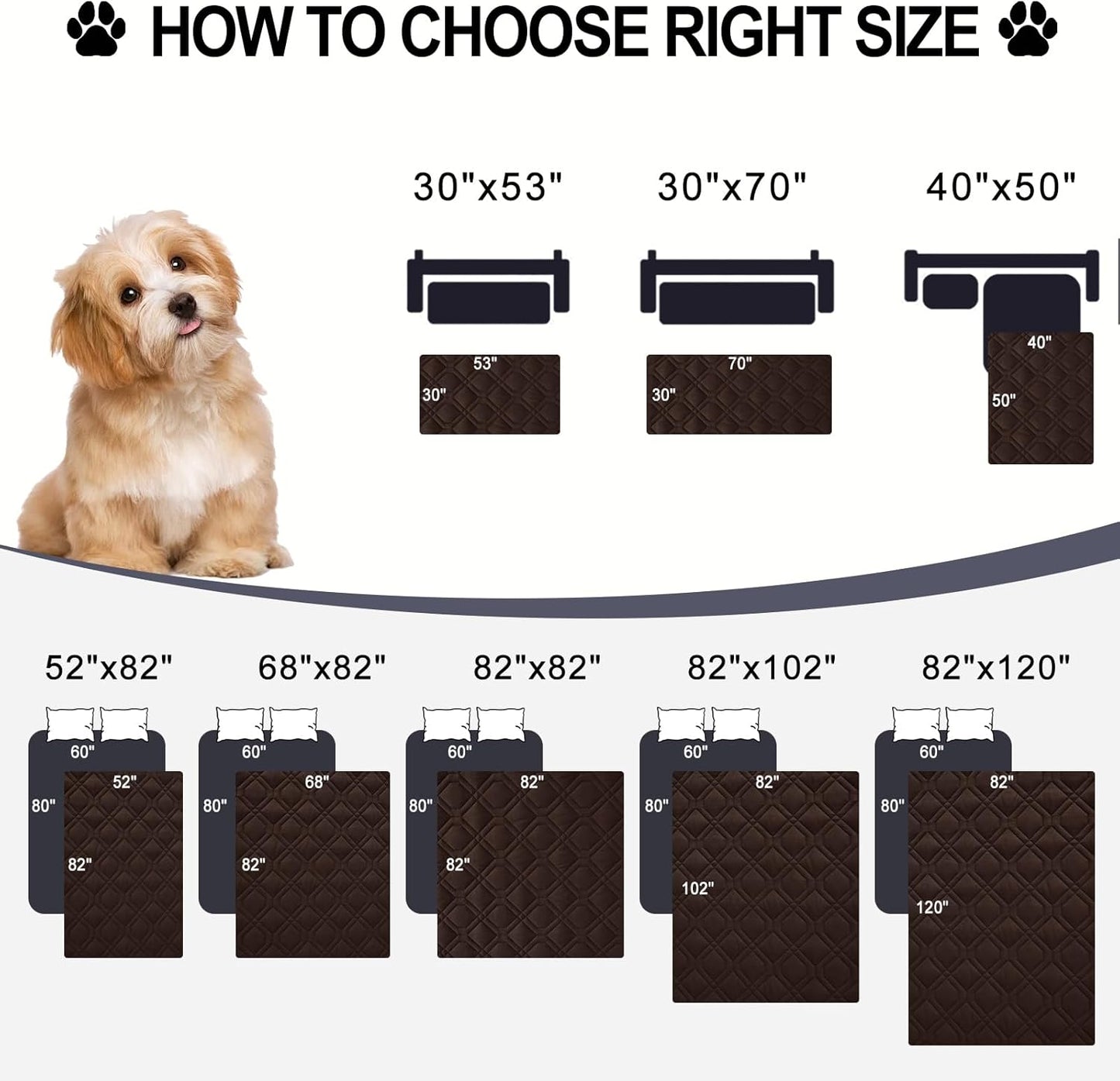 Smiry Waterproof Dog Blanket, 82x102 Inch Soft Pet Bed Cover Reversible, Washable Sofa Couch Furniture Protector for Small Medium Large Dog Puppy Cat, Geometric, Chocolate/Dark Grey