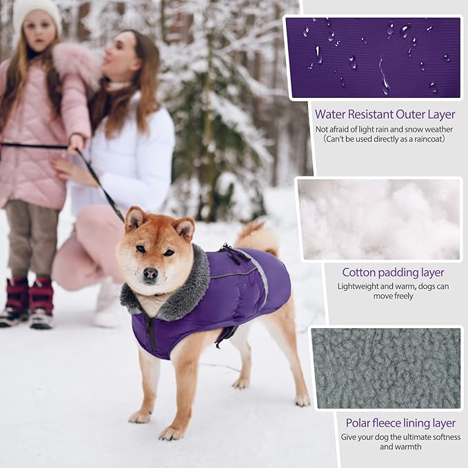 QBLEEV Dog Winter Coat, Warm Dog Coat Reflective Jacket, Turtleneck Waterproof Pet Clothes for Cold Weather Thicken Fleece Pet Snowsuit Christmas Vest Apparel for Small Medium Large Dogs L