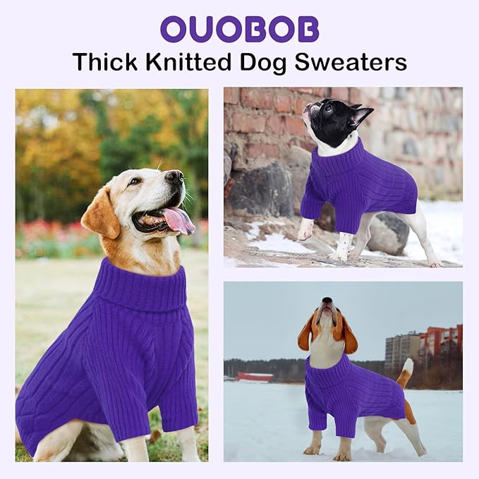 XXXL Dog Sweater for Giant Breed, Warm Winter Fall Dog Sweaters for Dog Girls Boys, Turtleneck Dog Knitwear, Doggie Christmas Sweater, Pet Sweatshirt Clothes Outfit Knit Boxer (Purple XXXL)