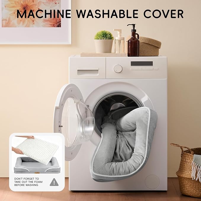 Homemate Dog Bed Large Sized Dog: 42x30 inch Orthopedic Large Dogs Bed XL Outdoor Pet Cat Bed Sofa Supplies with Toy Dogs Crate Pad Couch with Removable Washable Cover & Non-Slip Botton Light Grey