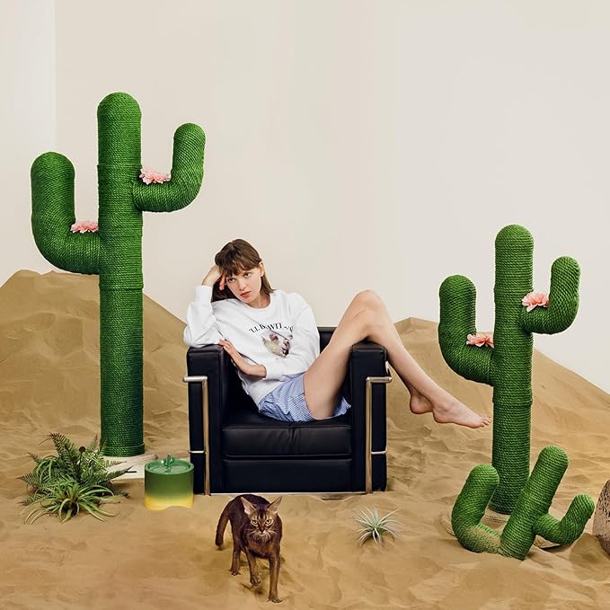 VETRESKA Cat Scratching Post, Cactus Scratch Posts for Indoor Adult Cats Kittens, 41.3 Inches Large Sisal Cat Scratcher, Extra Large Sisal Cat Scratcher, Durable Cat Scratch Tree for Active Cats