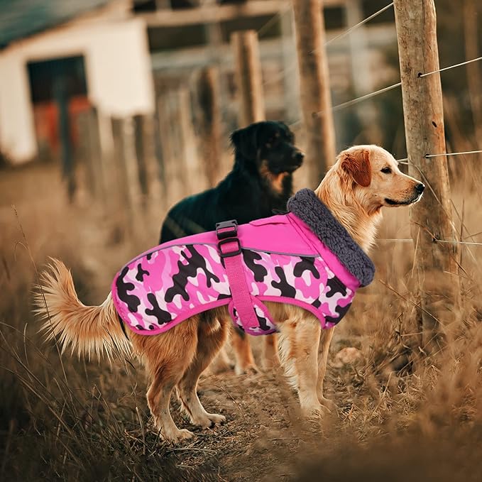 IECOii Extra Warm Reflective Adjustable Dog Jacket - Fleece Turtleneck Winter Coat for Small, Medium & Large Dogs