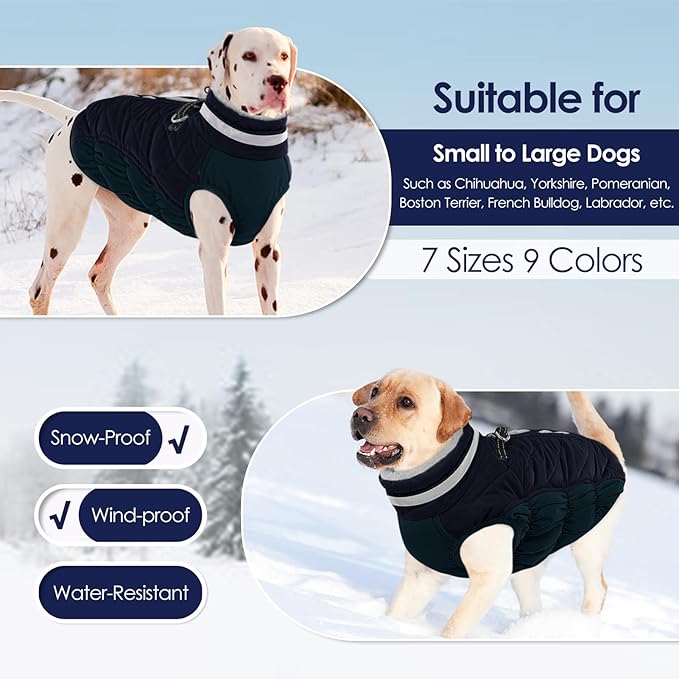 AOFITEE Dog Coat, Warm Dog Winter Coat, Reflective Cold Weather Dogs Puffer Jacket with Harness Built in, Waterproof Pet Fleece Vest Snowsuit for Small Medium Large Dogs, Navy L