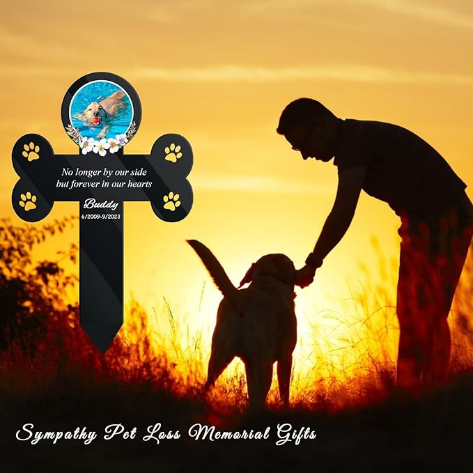 Custom Pet Grave Markers -Dog Grave Markers Outdoor Pet Grave Markers Cat Grave Markers for Cemetery Dog Tombstones for Graves Outdoor Dog Memorial Gifts for Loss of Dog (A-Cross2), Black