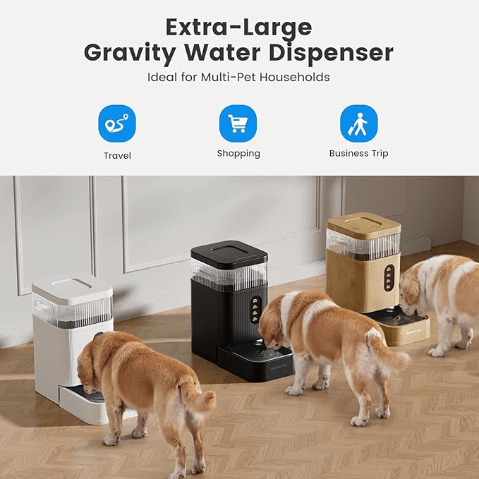 Gardner Pet Automatic Dog Water Dispenser Gravity Waterer with Stainless Steel Bowl Water Dispenser 8.5L Large Capacity Water Feeder with Filters for Dogs Cats Pets, BPA-Free Noise-Free (Black, 8.5L)