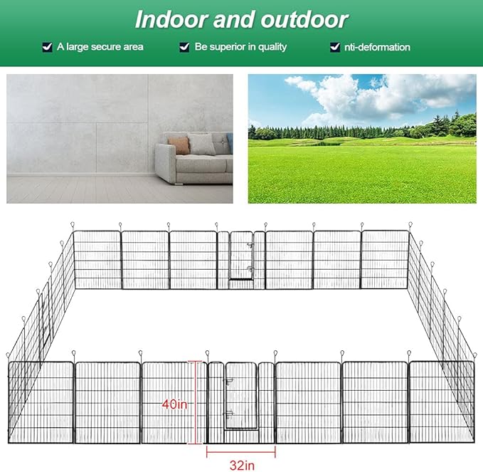 BestPet | Dog Playpen | 40 Inch, 24 Panels | Heavy Duty Metal Pet Exercise Pen | Indoor Outdoor Fence Panels | Rust-Resistant, Removable, Tool-Free Setup | Anti-Skid, Expandable Design