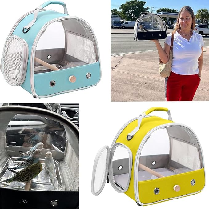 Bird Travel Carrier, Portable Small Bird Parrot Parakeet Carrier with Standing Perch and Soft Mat, Side Access Window Collapsible