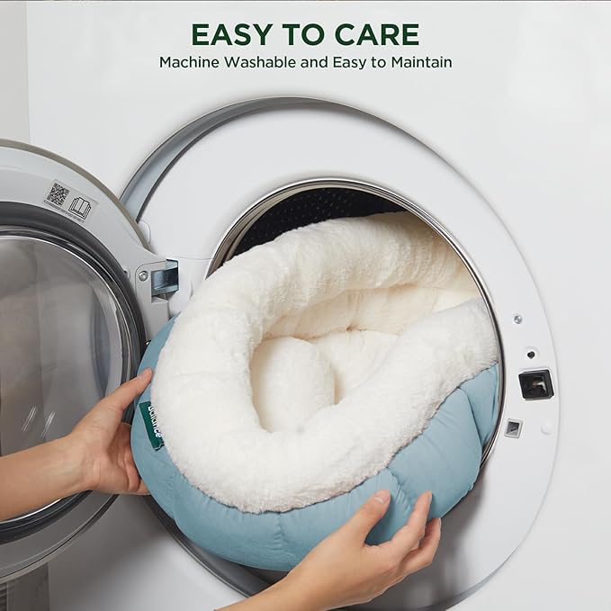 BALANCE Cat Beds for Indoor Cats, Washable Round Cat Bed, Cute Kitten Bed with Anti-Slip Bottom for Kitty and Puppy, 23 Inches, Dream Blue