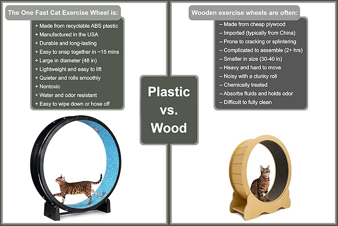 One Fast Cat - Cat Exercise Wheel - Gen. 7 - Safe 48" Diameter - Made in The USA - Black Wheel with Koi Pond Foam Traction Pads and Solid Black Inline Wheels