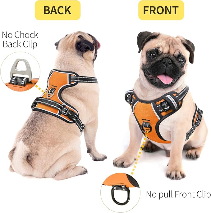 HEELE Dog Harness, No Pull Adjustable Padded Reflective Harness for Small Medium Large Dogs with Handle for Walking Training, Orange, M