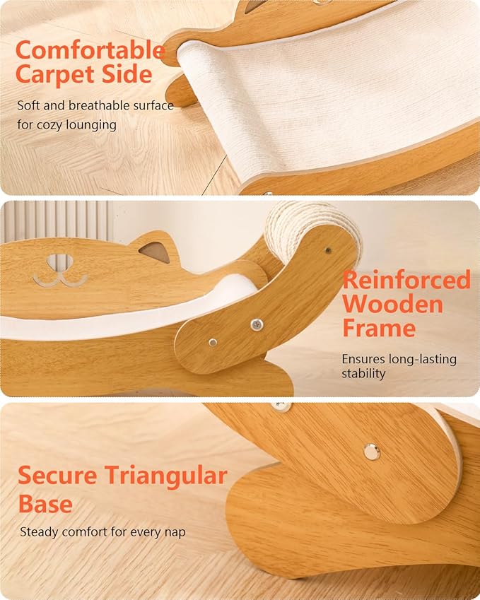 Cat Scratcher,Scratching Post,and Hammocks with Sisal Ball Toys Wooden Cat Beds & Furniture are Sturdy and Durable for All Types of Cats to Play and Relax Indoors