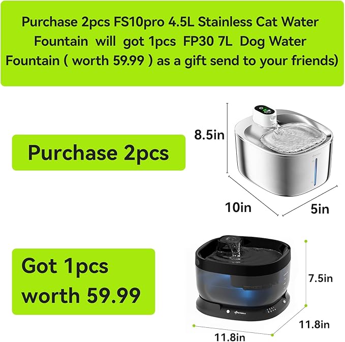 Cat Water Fountain Stainless Steel,152oz/4.5L Wireless Pet Fountain,Automatic Water Bowl for Cats Dogs with Motion Sensor,Quiet Filtered Pet Water Fountain w 5 Filters(Filters for 4 Months)
