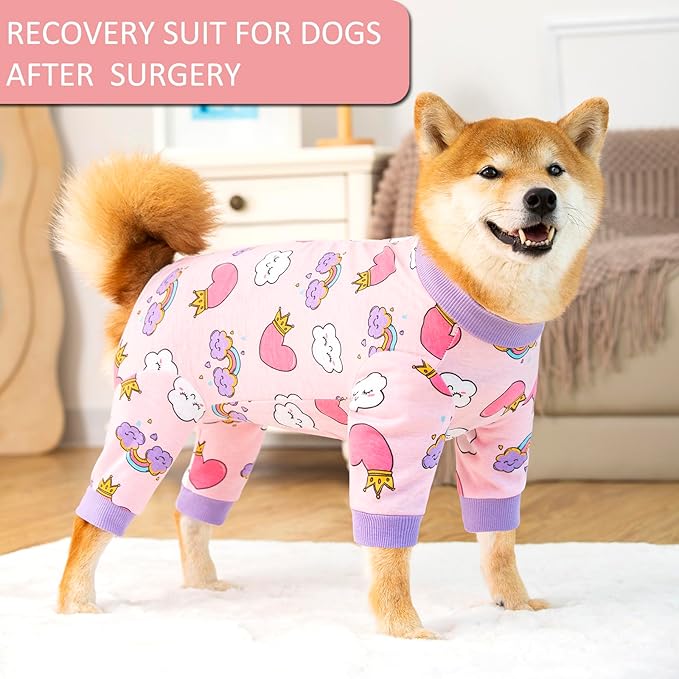Dog Recovery Suit for Small Medium Large Dogs, Pet Onesie After Surgery Comfort Dog Bodysuit Anti Licking (X-Large, Pink Heart)