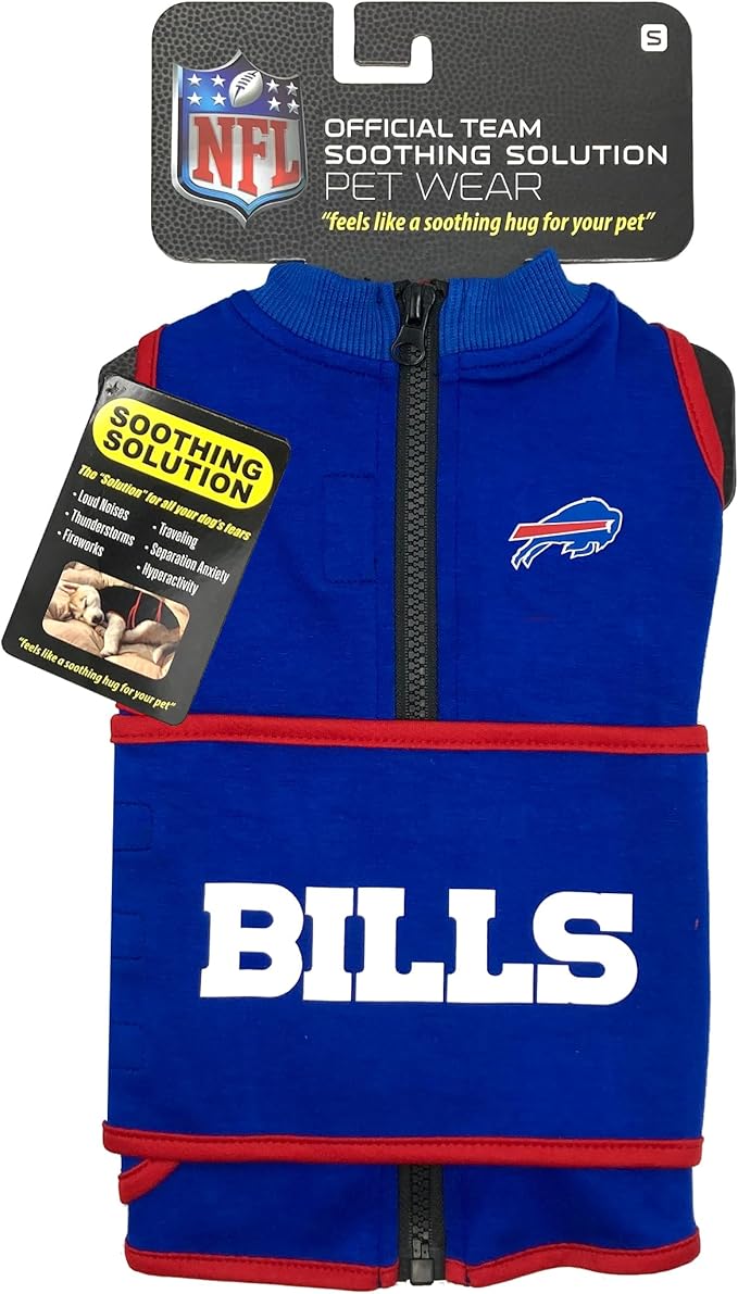 NFL Buffalo Bills Dog Anxiety Shirt Calming Soothing Solution Vest, for Dogs & Cats with Anxiety, Fears, Fireworks, Loud Noises, Dark, Lonely Keeps Dogs Calm and Feeling Safe, Relaxing Jacket, Medium