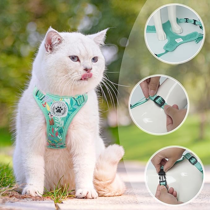 BEAUTYZOO Cat Harness and Leash Set for Walking Escape Proof, Neck Release Adjustable Harnesses for Kitten Puppy Small Medium Large Cats, Soft Cute Easy Control Small Cat Harness for Cats Boy Girls