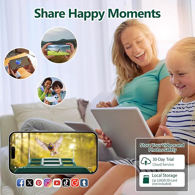 Bird Feeder with Camera,2K Live View,WiFi Smart Bird House with Cam Solar Powered for Outdoor,Night Vision,AI Identify,Auto Record Video,Real-Time App Alerts,Birdwatching Gifts for Family,Birds Lover