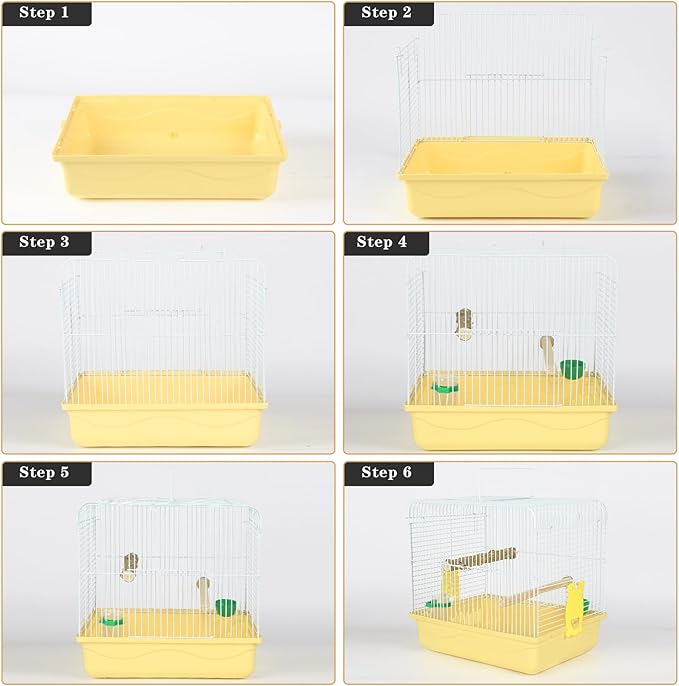 Small Bird Cage, Lightweight for Parakeets, Hanging for Parrot, Travel for Cockatiel, Outdoor Budgie, Pet Products Flat Top Economy Small Animal Cage with Stand Accessories with White Wire, Yellow