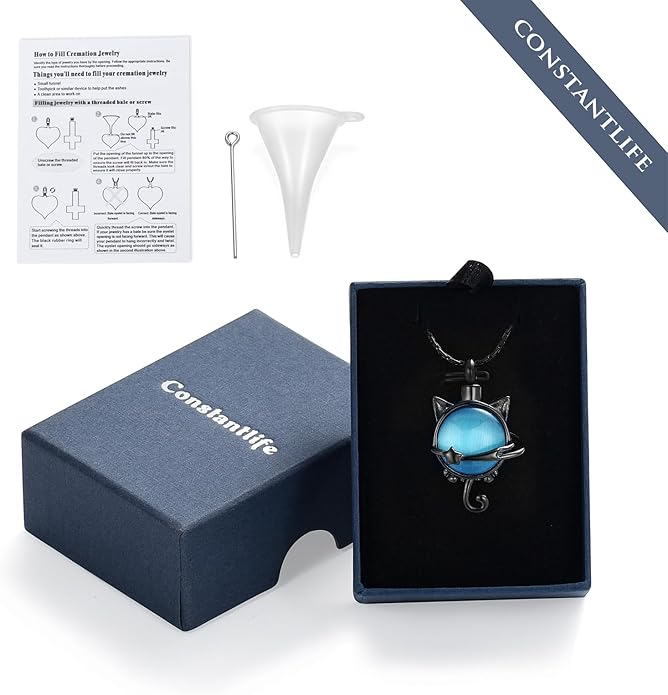 constantlife Cat Moon Urn Necklace for Women Pet Cremation Jewelry for Ashes Stainless Steel Pendant Funeral Keepsake Loved Ones Memorial Gift